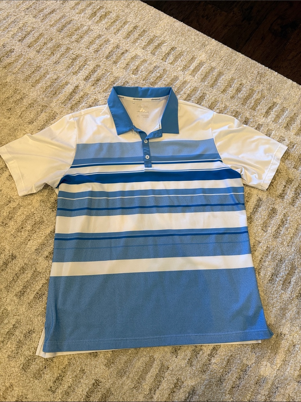 Men's Adidas Blue & White Striped Polo Shirt XL